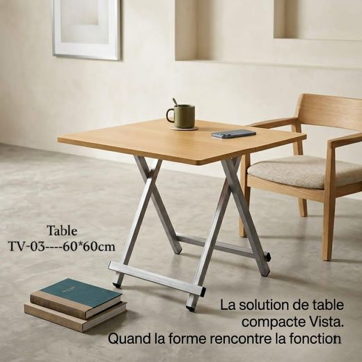 Table Pliante Multifonction TV-03 (60 × 60 cm) – Pratique, Élégante et Peu Encombrante
