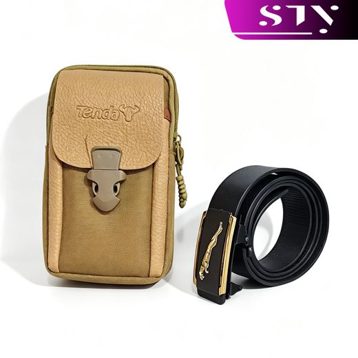 STY Sac téléphone et ceinture pour hommes 2-en-1, sac taille simple avec ceinture - Khaki