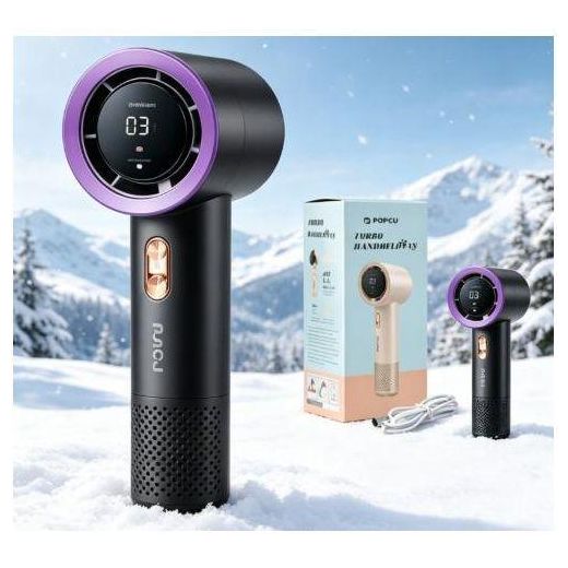 POPCU Ventilateur portable à main – Rechargeable par USB avec écran numérique, Ventilation puissante et design léger – Noir - image 2