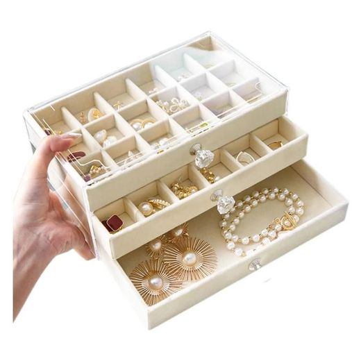 Fashion Boîte à bijoux transparente et visible avec 3 tiroirs – Organisateur en plastique anti-poussière pour bagues et boucles d'oreilles - image 2