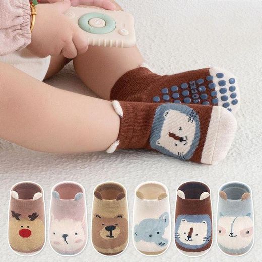Fashion Lot de 6 paires de chaussettes en coton pour enfants, motif animal mignon, confortables, respirantes et antidérapantes - image 3
