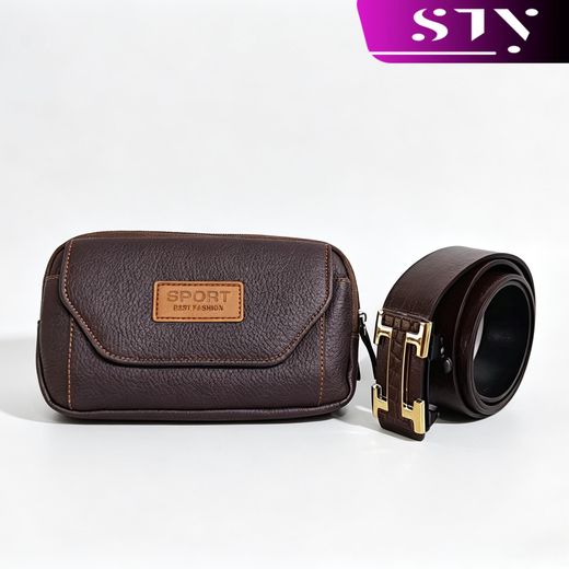 STY Sac téléphone et ceinture pour hommes 2-en-1, sac taille simple avec ceinture - brun foncé