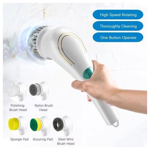 Generic Brosse de Nettoyage Électrique Multifonctionnelle 5 en 1 pour le Lavage de Salle de Bain et les Outils de Nettoyage de Cuisine