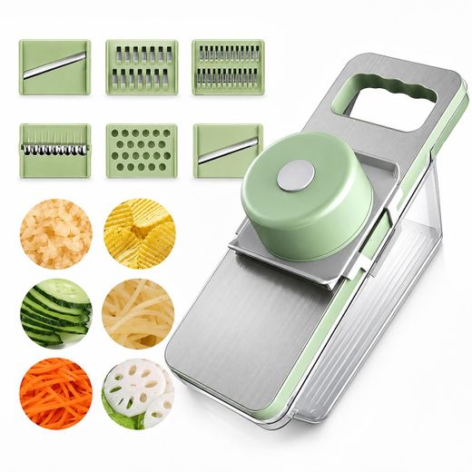 Generic ChefSlice Pro™ Mandoline de Cuisine 6-en-1, Trancheuse à Légumes avec Lames en Acier Inoxydable, Bac de Récupération Intégré, Protège-Main de Sécurité, Coupe-Légumes Multifonction