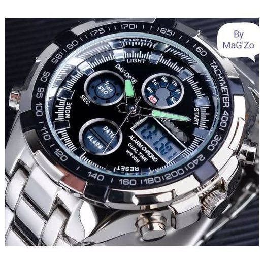Generic Montre étanche Pour Homme, De Luxe, En Acier Argenté, Numérique, à Quartz, Analogique