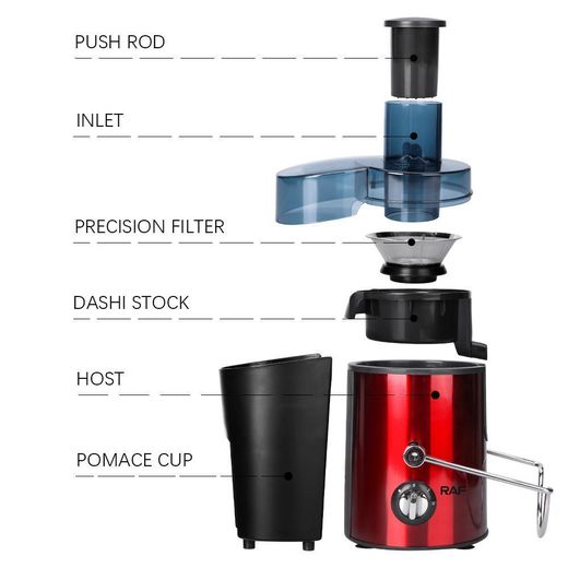 RAF Extracteur de Jus & Centrifugeuse Électrique 280W R.2817R – Moteur Rapide 18000 RPM avec Lames en Acier Inoxydable, Silencieux & Nettoyage Facile Pour Fruits & Légumes - image 3