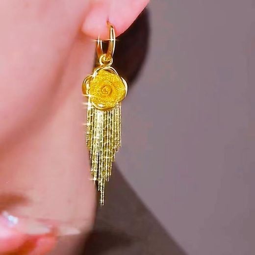 Fashion Boucles d'oreilles pendantes rose à long pompon finition dorée‑élégants bijoux luxe polyvalents pour femme - image 2