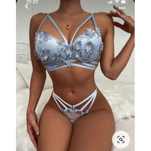 Sous Vêtements 2 PC En Dentelle-bleu