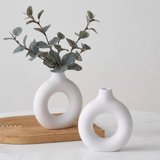 ShebSheb Lot de 2 vases minimalistes en forme d’anneau, vases décoratifs modernes pour fleurs, décoration d’intérieur pour table basse, salle de bain, chambre, porte d’entrée