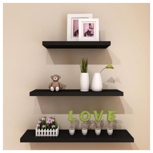 Generic Étagères Murales Flottantes Modernes - Set de 3 Étagères Décoratives Noir Mat pour Salon, Chambre & Bureau