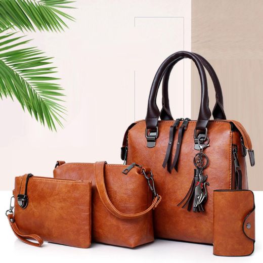 Gukbis Sac à Main 4 En 1 à La Mode Pour Femmes, Sac à Bandoulière Rétro, Portefeuille, Porte-cartes-marron - image 2