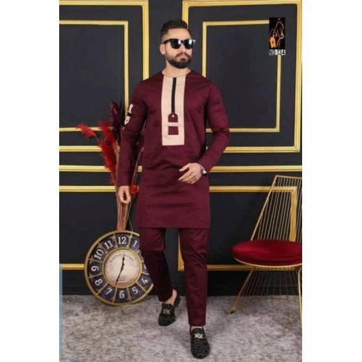 Ensemble tunique homme manches longues de couleur rouge 