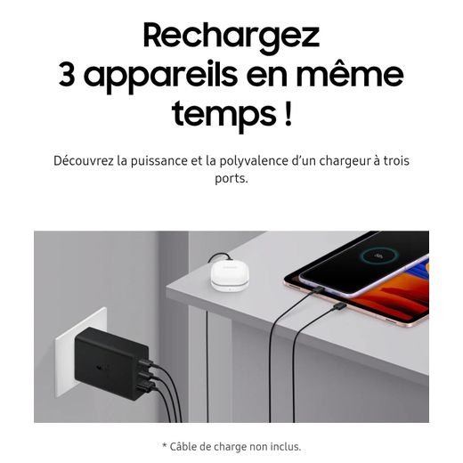 Samsung Boitier de Charge Rapide original 3 ports USB-C, port USB-A- 65w,25w,15w noir Avec ou sans câble - image 4