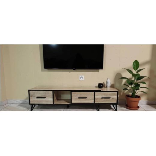 Table TV Élégance Bois & Crème – Style Contemporain
