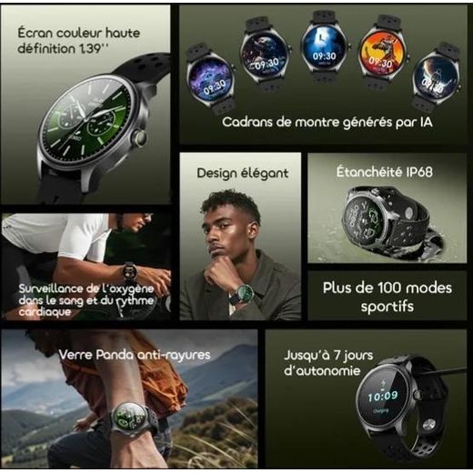 Oraimo Watch 6R – Montre Connectée 1,39" Anti-Rayures avec Appels Bluetooth-Noir - image 2