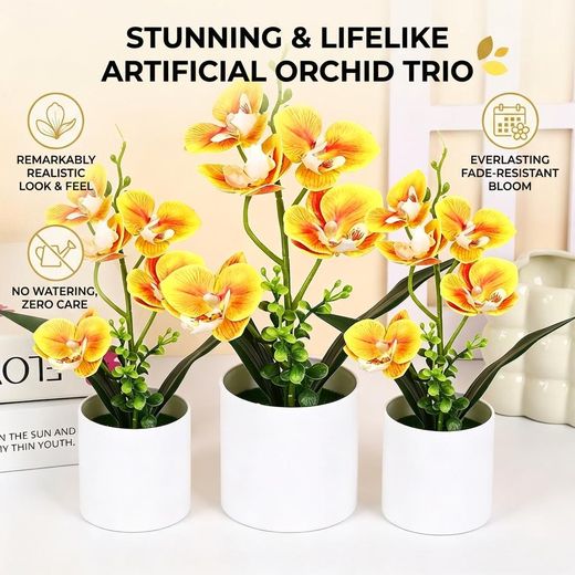 Generic ASCENT 3 pièces plantes et fleurs artificielles jaunes pour la maison, le salon et le bureau - image 2