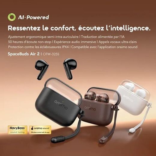 Oraimo SpaceBuds Air 2  Écouteurs avec 50 h d’autonomie et traduction intelligente - image 4