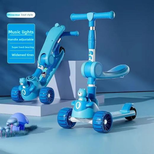 Gn trottinette évolutive 3 en 1 pour enfants avec siège amovible et motif d'ourson