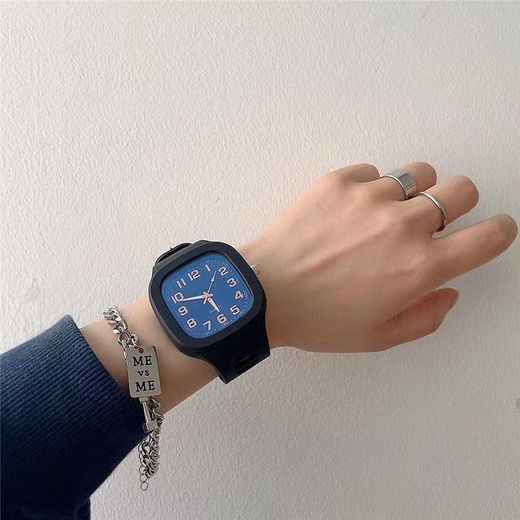 Fashion Coffret cadeau homme : montre à quartz boîtier carré assorti d'un bracelet métallique, montre décontractée tendance à bracelet silicone noir - image 2