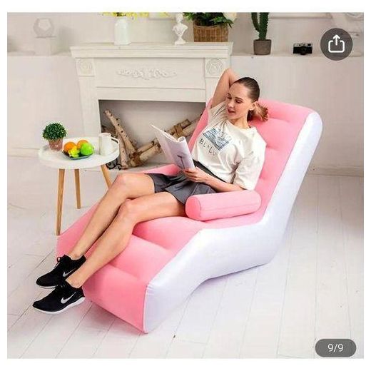 Generic Canapé Chaise Gonflable Rose Blanc