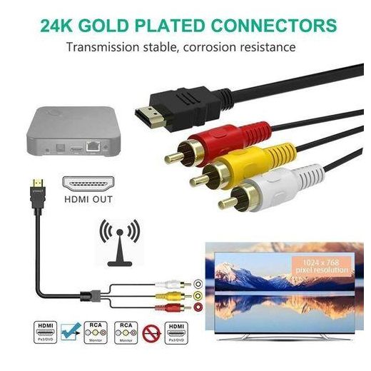 Generic Câble HDMI Vers RCA, Connecteur De Câble AV Audio Vidéo 1080P HDMI Mâle Vers 3-RCA, Adaptateur - image 3