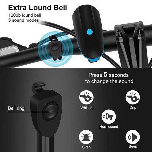 Generic Lampe frontale lumineuse pour vélo, lampe LED pour vélo, lanterne de vélo, batterie rechargeable USB, feux arrière pour vélo de montagne, utilisé comme phare avant pour le cyclisme - image 4