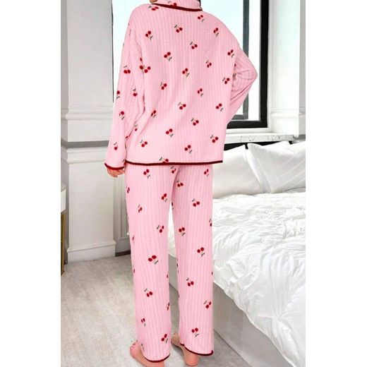 Bella Notte Ensemble Pyjama D'Hiver - Coton - Imprimé Cerises - Finitions Passepoilées - image 3