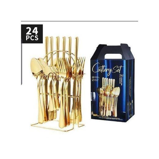 Generic Couverts En Acier Inoxydable, 24 Pièces, Couteau, Fourchette, Cuillère, Avec Support, Steak Occidental, Service De Table - image 3