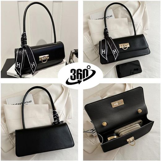 STY Sac sous le bras pour femmes, sac à main pour femmes, sac noir en PU, décoration ruban, petit sac pour téléphone - image 3