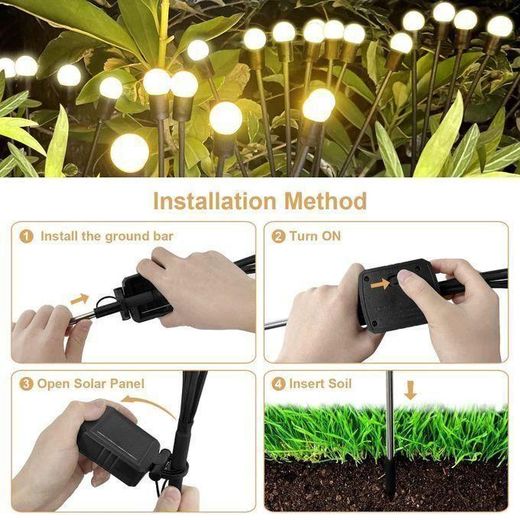 Generic Agréable lampes solaires oscillantes en forme d'étoile luciole, 2 modes, éclairage de paysage solaire pour allée, jardin, cour, allée, décoration (lot de 2) - image 3