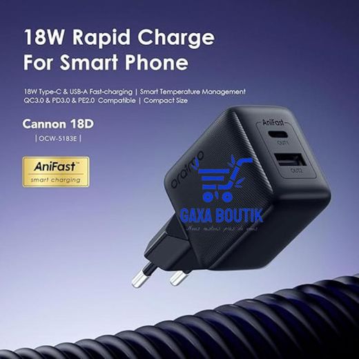 Oraimo Chargeur mural ultra-rapide 18 W USB à TYPE-C double Sortie - image 2