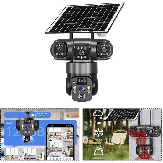 Camera Ip H 264 Caméras de sécurité solaires 4K 360° double objectif extérieur à énergie solaire WiFi caméra de sécurité IP66 étanche 2,4 G sans fil avec batterie 8000 mAh - image 4
