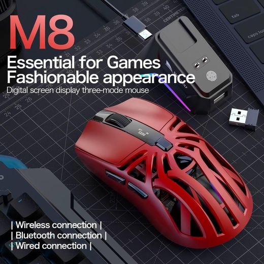 Generic Souris Gaming M8 Triple Mode – Capteur PAW3311 12000 DPI Ultra-Légère avec Station de Charge RGB - image 2