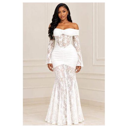 Robe de Soirée Siren en Dentelle - Blanc 
