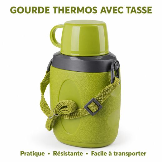 Generic Gourde Isotherme avec Tasse et Bandoulière – 500 ml