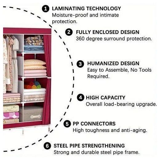 Fashion Armoire En Tissu, Armoire Portable Pour Vêtements, Penderie - Rangement De Vêtements  -Gris - image 2