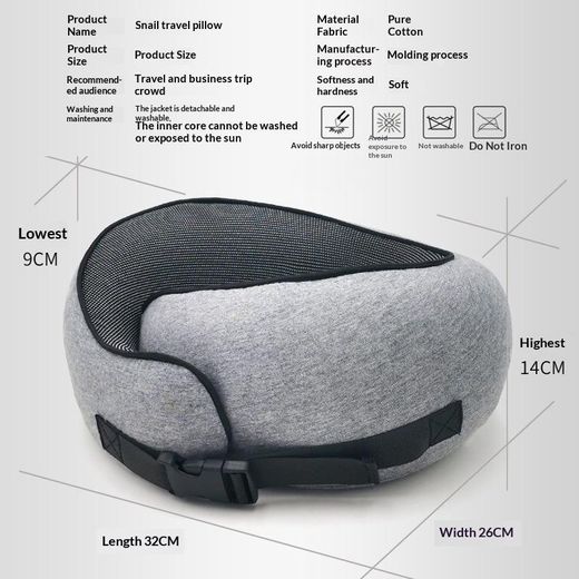 Generic Black Travel Neck Pillow - Cotton, Adjustable Cord, Memory Foam Ergonomic Support, U-Shaped Design, Includes Storage Bag - image 3
