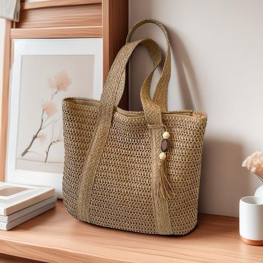 Fashion Sac à bandoulière femme, sac à main, sac de plage en paille à franges