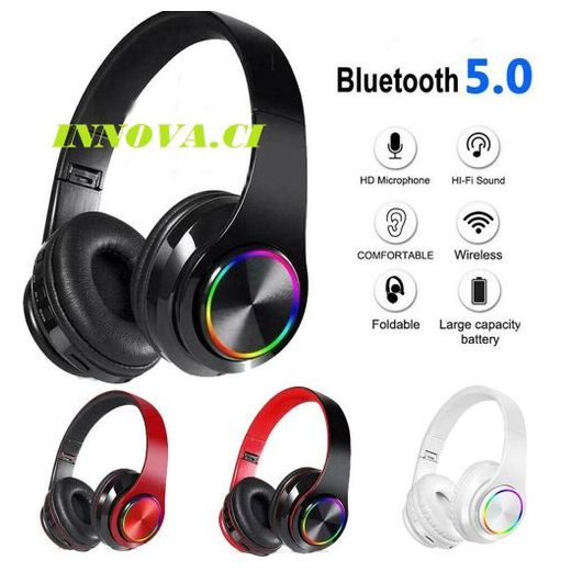 Bluetooth NOUVEAU Casque Bluetooth B39 Lumineux Stéréo - Micro Intégré - Micro-SD - Multicolore
