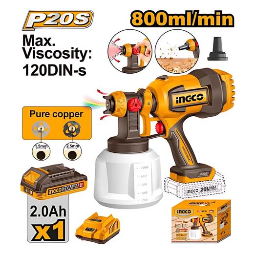 PISTOLET  PULVERISATEUR L ION 20V 800ML/MIN+1BAT  2A