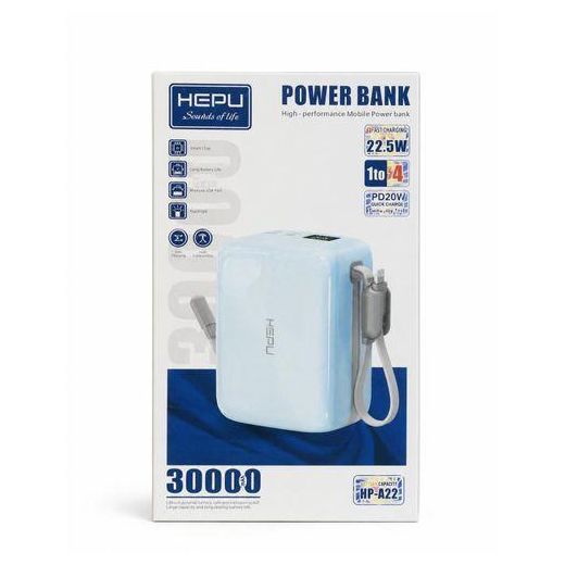 Hepu Batterie Externe Haute Performance – 20 000 mAh avec Câbles Intégrés et Charge Rapide 22.5W