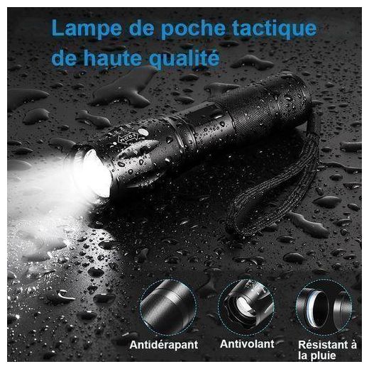 Generic Lot De 2 Lampes De Poche Tactiques, 5 Modes, 3000 Lumens En Haute Luminosité - image 3
