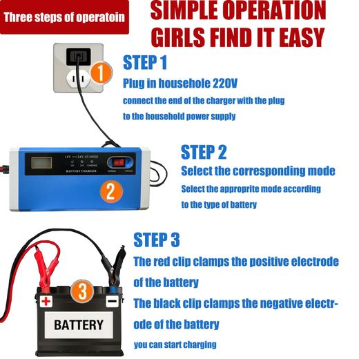 Generic Très Puissant Chargeur De Batterie 12 V Et 24 V, Entièrement Automatique, Intelligent, Avec Mainteneur De Batterie - image 3