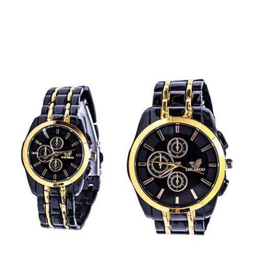 Fashion Lot De 2 Montres à Affichage Analogique Pour Couple - Noir/Or