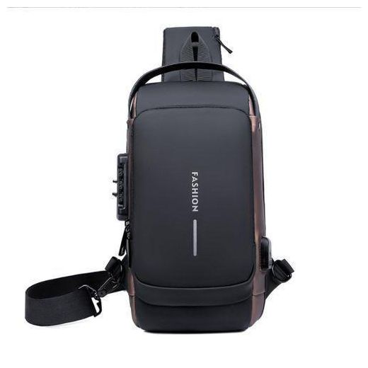 Generic Gm Sac De Poitrine Verni Multifonctionnel Pour Hommes Sac à Bandoulière De Charge USB Anti-vol étanche Pour Voyage - image 3