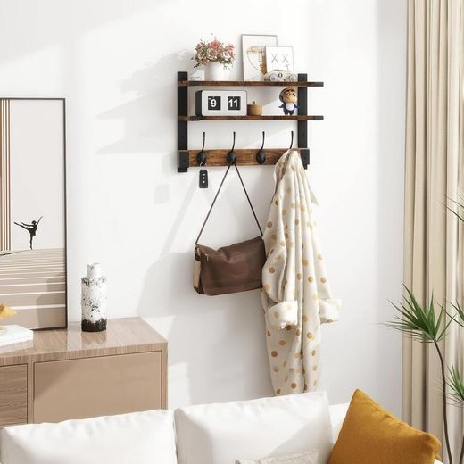 Generic Étagère murale à deux niveaux (avec crochets) - Rangement mural pour la maison - image 3