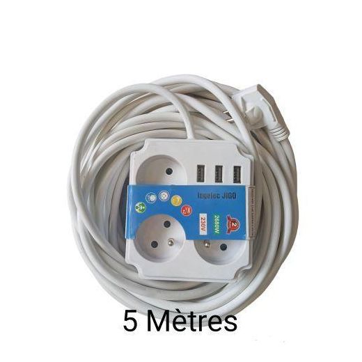 Generic Multiprise Ralonge 3 Prise + 3 Port USB De 5 Mètres Et Ralonge 6 Prises LOT DE 2 - image 2