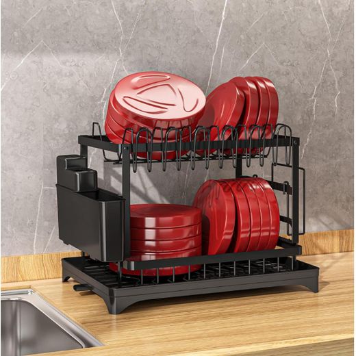 Generic Égouttoir à vaisselle multifonction à 2 niveaux, résistant à la rouille, économiseur d'espace, durable et élégant, idéal pour les petits espaces, design élégant - image 3