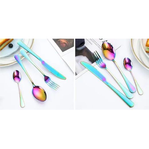Generic Ensemble couverts 25 pièces en acier inoxydable comprenant couteaux, fourchettes, cuillères, service pour 6 personnes, Arc-en-cielères, 6 cuillères à café avec malette cadeaux. - image 3