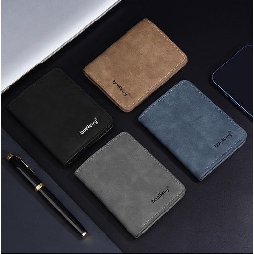 Baellerry Portefeuille Vertical Homme – Porte-cartes Fin en PU Nubuck -Marron - image 4